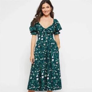 Hill House Teal Floral Midi Dress